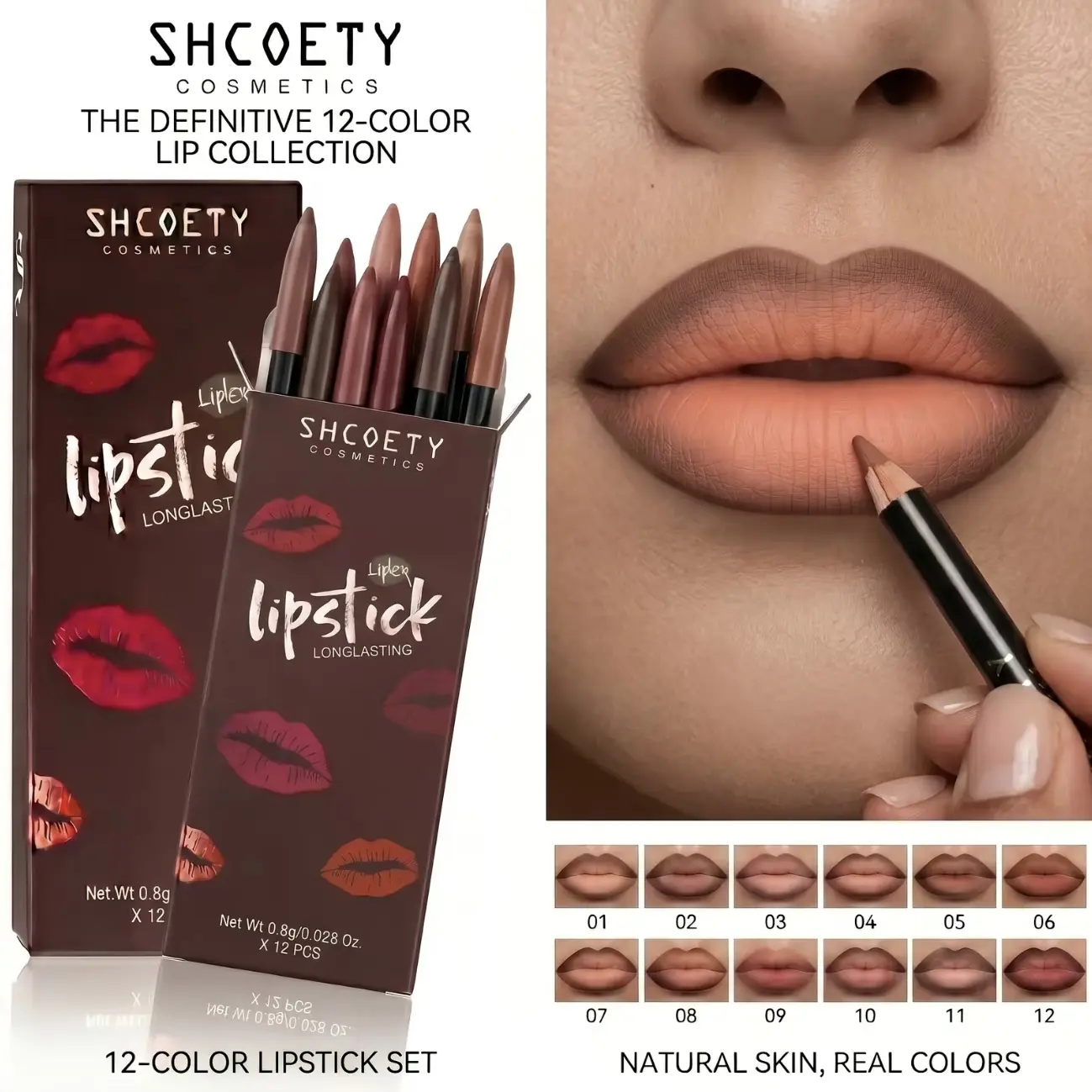 12pcs 2-in-1 Lipliner & Lipstick Contour Combo Kit, Waterproof Matte Pencils, Long-Lasting Smooth Pigmented Multi-Pack in Vintage Nude & Brown Shades for Flawless Finish, Lip Combo Kit, Lip Combo Kits backtoschool