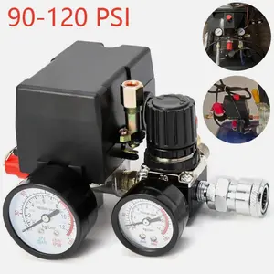 Air Compressor Pressure Switch Control Valve 90-120PSI Regulator Gauges with Dual Gauges for Accurate Monitoring & Adjustable Outlet