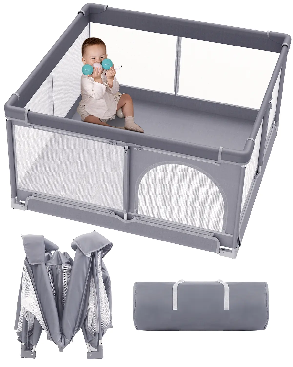 Extra Large Foldable Baby Playpen, Quick-Setup Collapsible Play Yard with 360° Breathable Mesh, Portable Indoor & Outdoor Activity Center for Babies and Toddlers