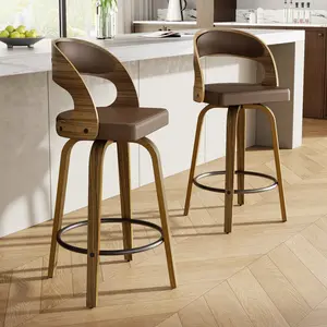 26 Inch Swivel Bar Stools with Back, PU Leather Seat, Modern Counter Height Chairs for Kitchen Island & Home Bar, Set of 2
