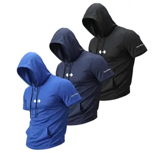 3-PACK Men's Quick Dry Short Sleeve Hoodie, Summer Breathable Running Fitness T-shirt, Casual Sports Top For Gym Workout,summervibes