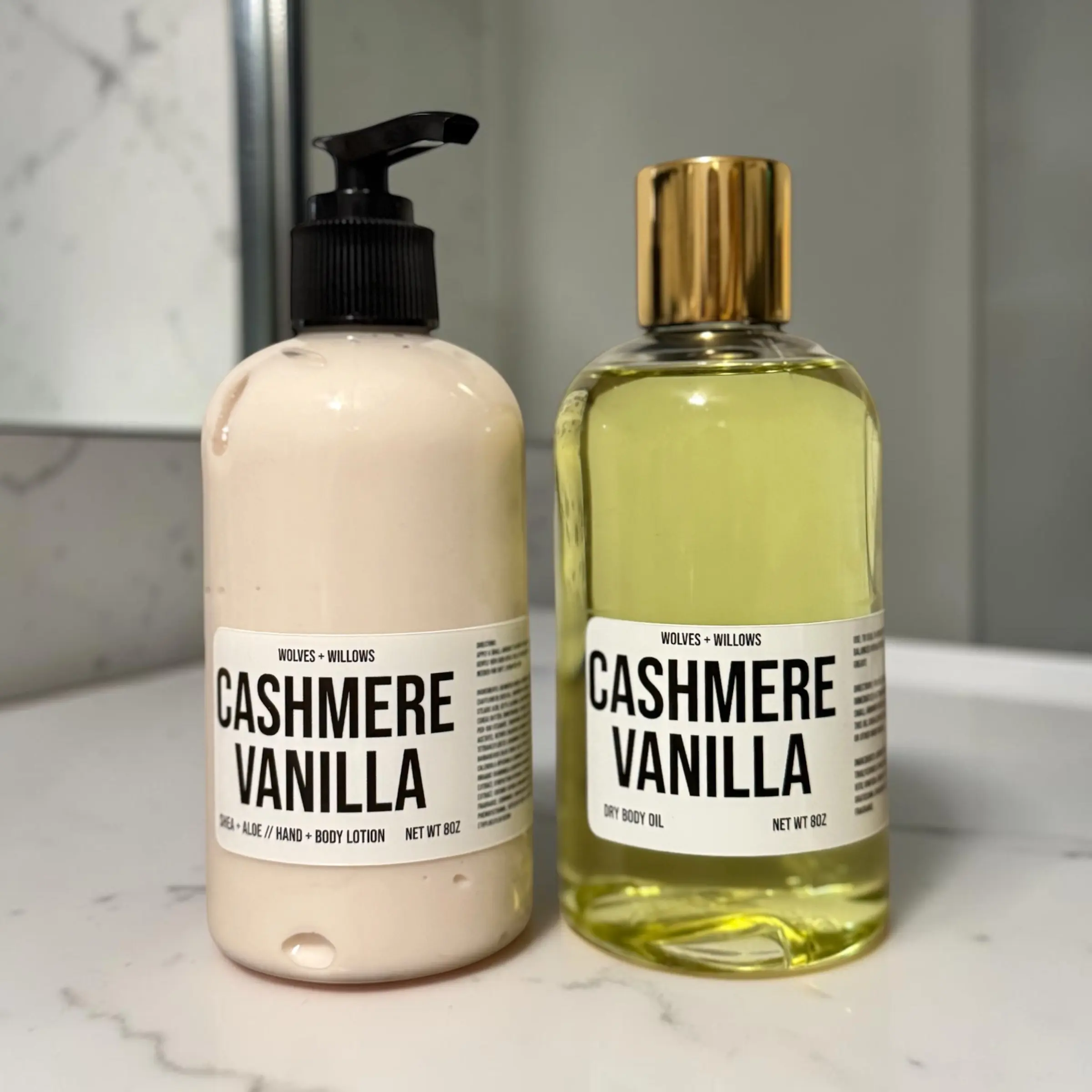 Cashmere Vanilla Liquid Botanical Dry Body Oil & Shea-Aloe Hand Lotion Duo Bundle - Hand and Body Care Essential with Fractionated Coconut, Deep Hydration Smooth Formula for Daily Use