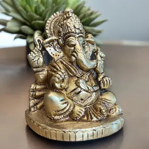 Sacred Brass Ganesha Idol | Intricately Detailed Deity Statue for Pooja, Diwali, Home, Car | Cherished Gift | Auspicious Decor
