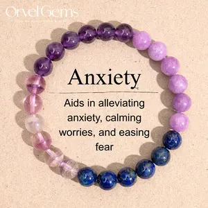 Stress Relief Crystal Beaded Bracelet - Healing Stone Gift for Women, Her, Friends & Family - Lapis Lazuli, Kunzite, Amethyst, Fluorite, Quartz, Rhodonite, Tiger's Eye, Hematite, Aventurine, Rose Quartz & Moonstone