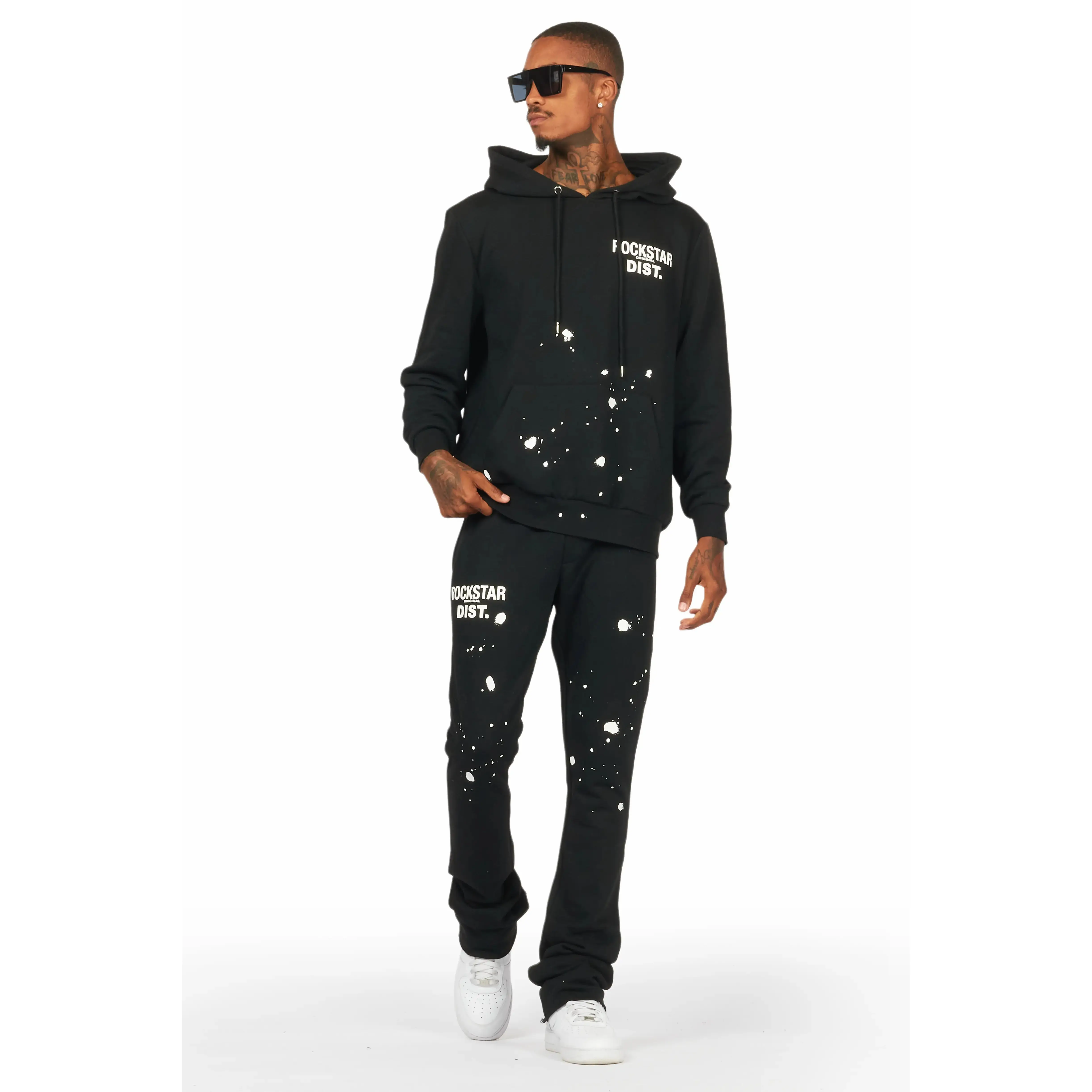 Raffer Black Hoodie/Stacked Flare Track Set
