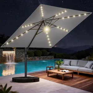 [Base Included] 10'x10' Square Patio Umbrella with Solar LED Lights, 360 °   Swivel & 6-Height Adjustable, UPF50+ UV Protection, 220gsm Fabric, Rust-Proof Aluminum Frame & Sandbag