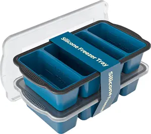 Silicone Freezer Tray With Lid, 8 Large 1 Cup Soup Freezer Molds, Soup Freezer Container for Meal Prepping, Large Ice Cube Tray， Perfect for Storing Leftovers, Sauces, Lasagna, 2-Pack
