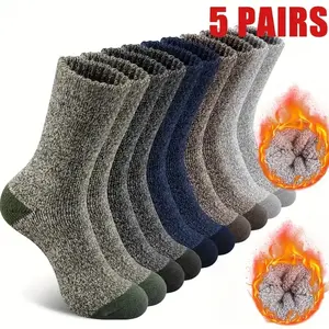 Men's 5 Pairs Thermal Winter Socks Thick Knitted Warm Floor Socks for Cold Weather Cozy Breathable Hiking Daily Wear Indoor Outdoor Extreme Warmth Non-Slip Grip Stretch Fit US 5.5-9