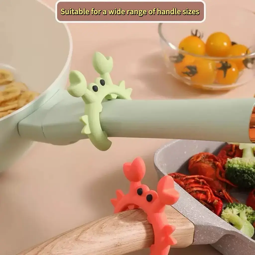 Crab Design Silicone Spatula Holder 4 PCS Set Adjustable Over Spill Stopper for Cooking Utensils Durable Kitchen Gadget
