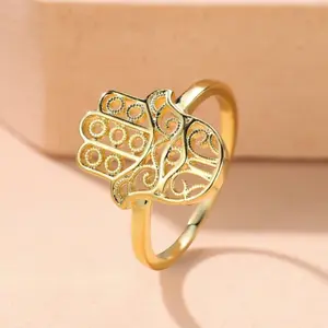 14k gold plated ring with Hamsa hand shape, jewelry gift for girlfriend, suitable for dating, party
