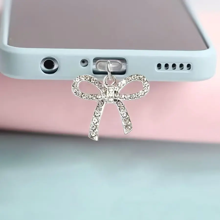 Diamond Bow Phone Dust Plug Charm, Cute Anti-Dust Accessory for iPhone/Type-C Charging Port, Stylish Mobile Decoration for Cellphone, Cellphone Accessories, Phone Charms