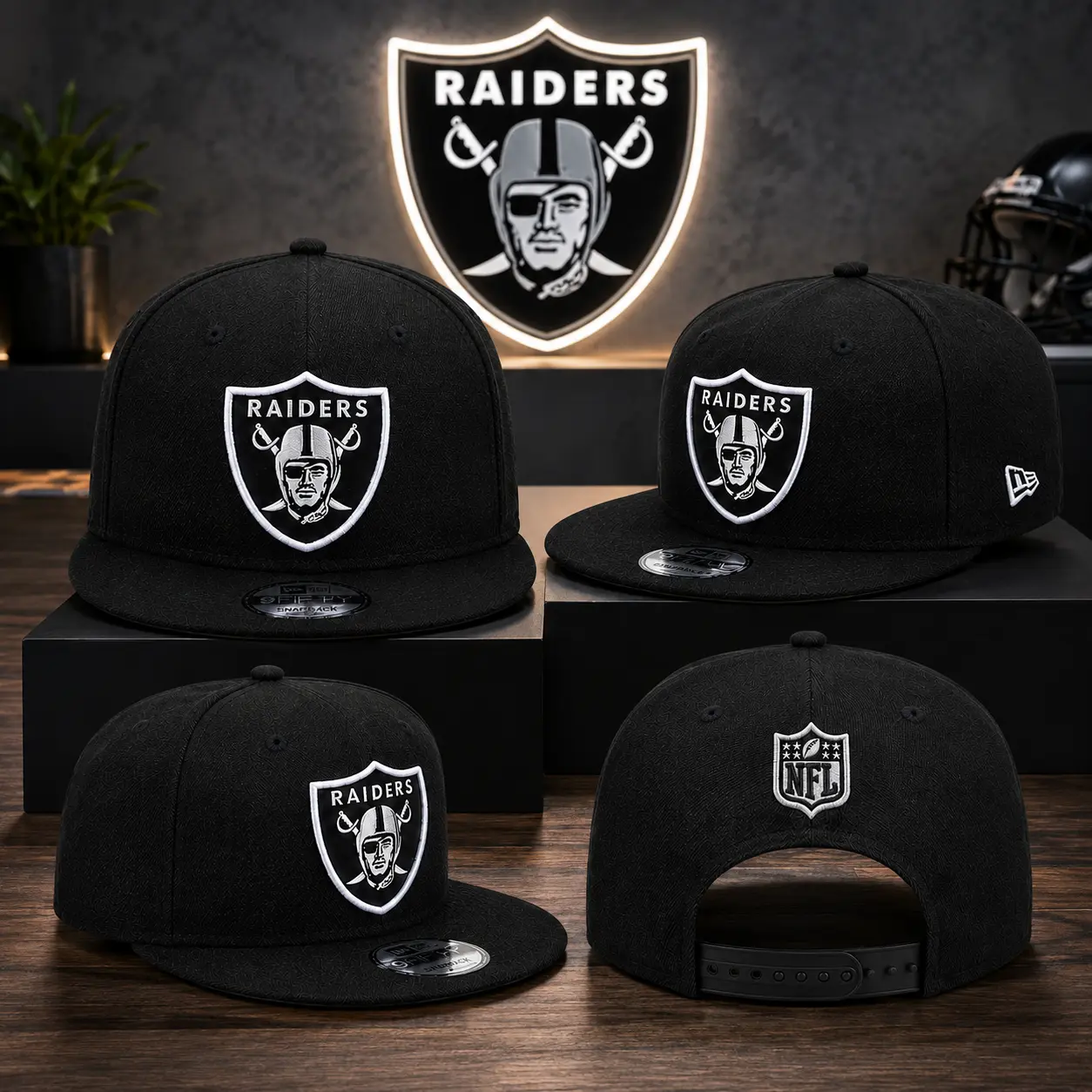 Las Vegas Raiders Black 9FIFTY Snapback Hat – Embroidered Shield Logo Flat Brim Football Cap