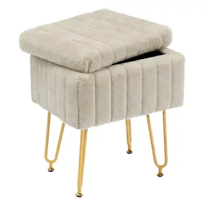 Vanity Storage Stool, Rectangular Ottoman Footrest with Metal Legs and Anti-Slip Feet for Makeup Room or Bedroom