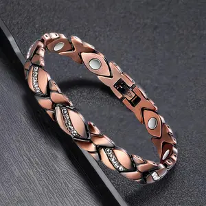 Adjustable Copper Bead Crystal Bracelet - Elegant alloy design, perfect for Mother's Day or Christmas gifts, suitable for 7.8-10 inch wrists, perfect for giving to mothers, daughters, couples