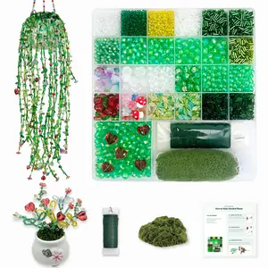 Green Glass Beads Beaded Plant Kit, 5880pcs DIY Leaf Flower Beads for Plant DIY Crafts and Jewelry Making Hanging Suncatchers Crystal Forever Plants with Tutorials Garden Decor Gifts for Adults Mother's Day Gift
