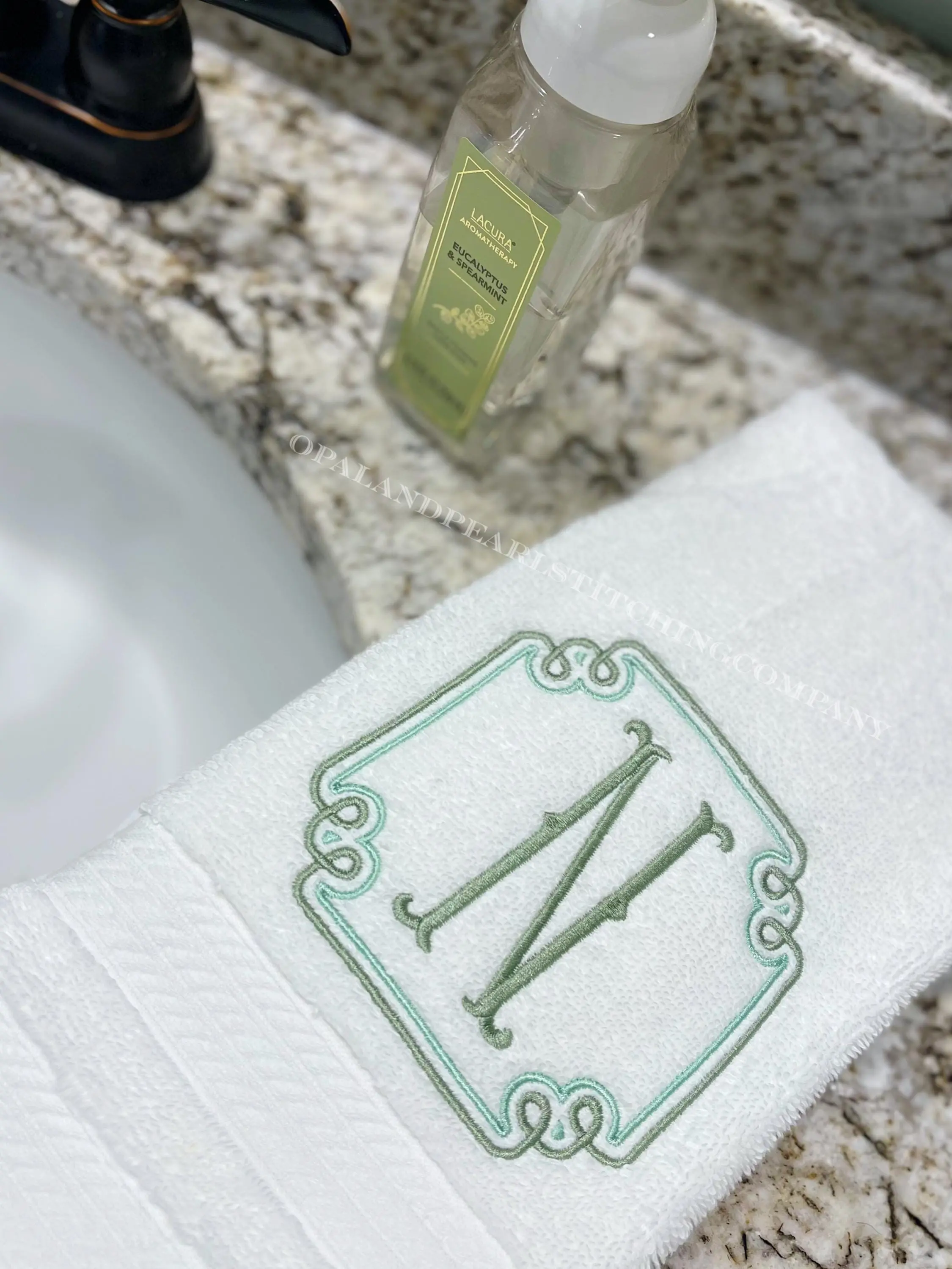 Embroidered Monogram Hand Towels | Classic Scroll Initial Guest Bathroom Towels
