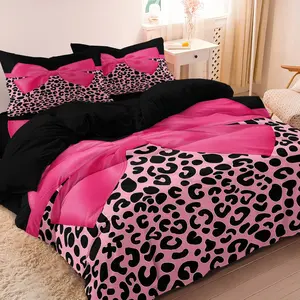 3pcs Fashion Pink Bow Print Decorative Duvet Cover Set, 1 Duvet Cover + 2 Pillowcases (No Pillow Inserts), High-Definition Print For Home & Dorm, Dorm Essentials, Bedroom Set, Trendy Design, Machine Washable, Washable Covers