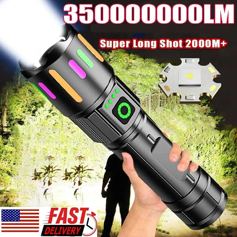 350000000 Lumen Super Bright LED Tactical Flashlight Rechargeable LED Work Light