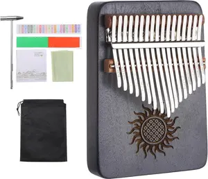 17 Keys Thumb Piano Retro Sun Portable Finger Piano with Carry Bag, Musical Note Stickers, Tuning Hammer & Cleaning Cloth for Gifting
