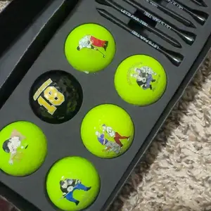 13 Pcs Happy Gilmore Design Golf Balls Gifts Set 6 Golf Ball 6 Tees and 1 Box ,Funny Golf Ball and Tee Accessories Retirement Gifts for Dad Husband Grandpa Golf ball Enthusiasts Golf Accessory