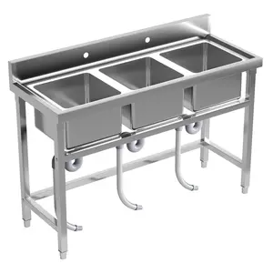 3 Compartment Sink of Stainless Steel,Freestanding Commercial Utility Basin with 14" L x 14" W x 10" D Bowl,Heavy Duty Utility Sink for Bar, Industrial,Food Trucks (51" Triple Bowls) tools gadgets