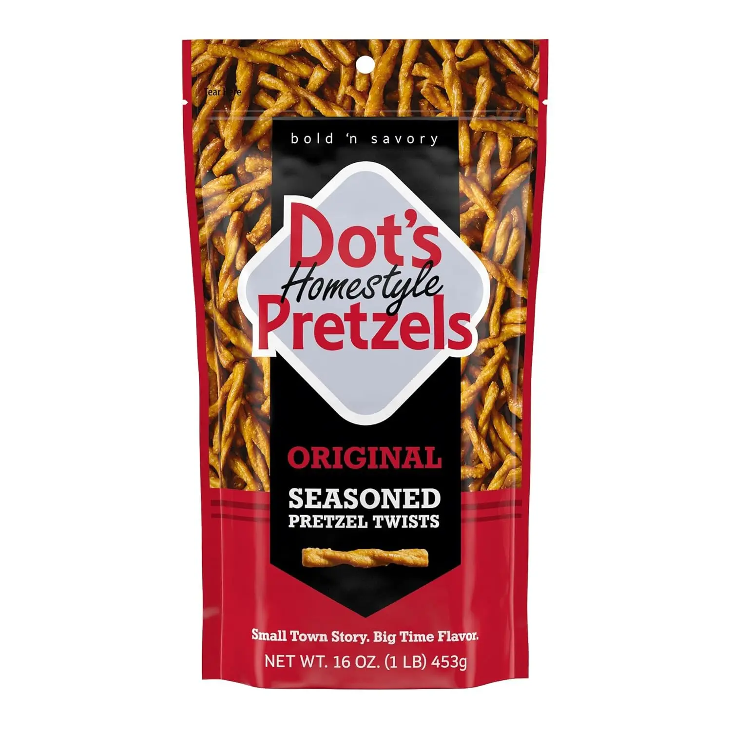 Dot's Pretzels Original Seasoned Pretzel Twists - 16oz Grocery-Sized Bag, Wheat-Based Snack for At-Home Enjoyment, Cupboard-Storable, Allergy-Info-Included Ingredients