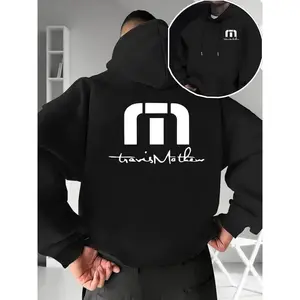 Men's Fall Winter Trendy Hoodie, Travis Mathew Letter Print Front Back, Casual Fitted Pullover with Drawstring Pocket Design cotton gift tee soulja boy outfit christian clothing gorlock destroyer shirt
