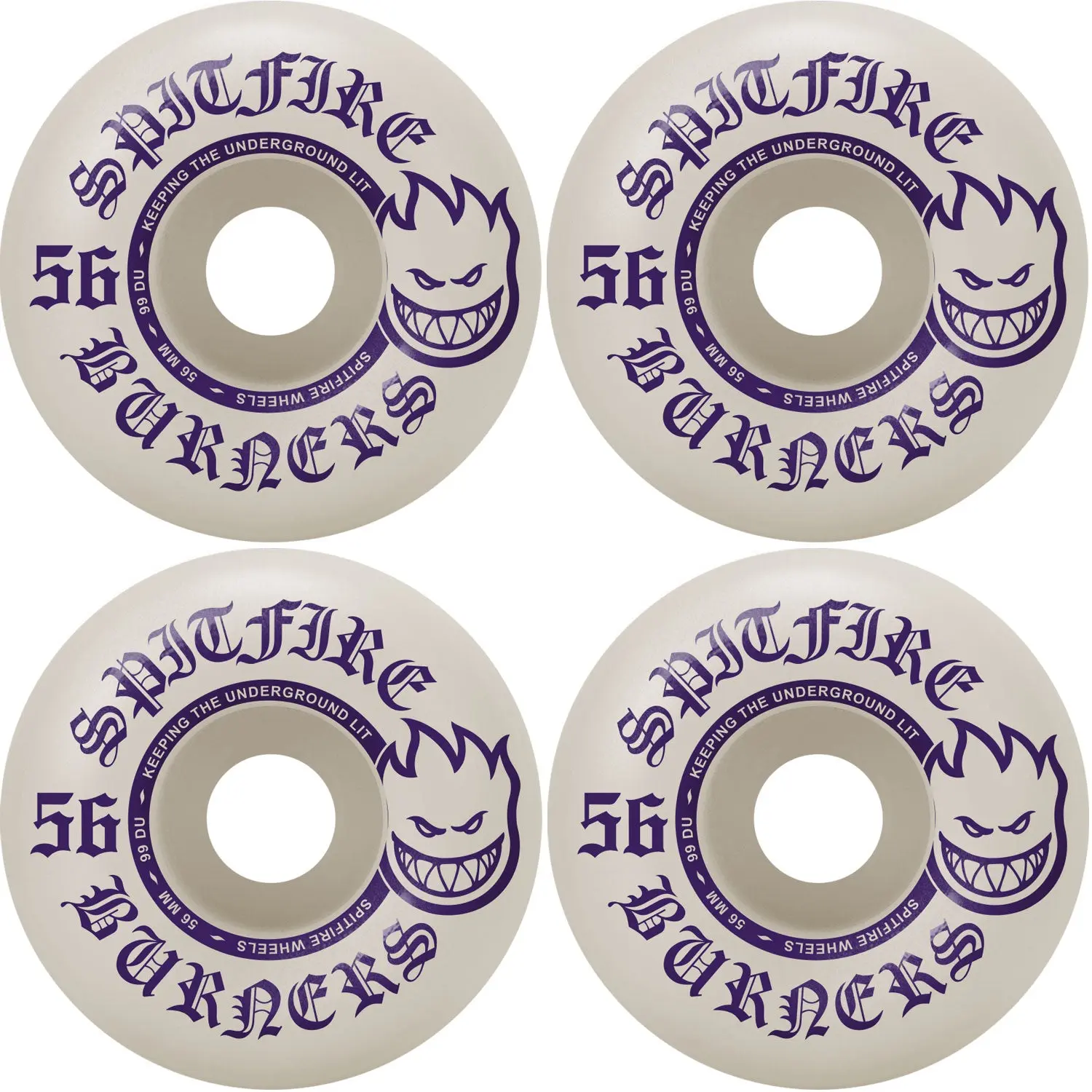 Spitfire Skateboard Wheels Burners 56mm 99A White/Purple