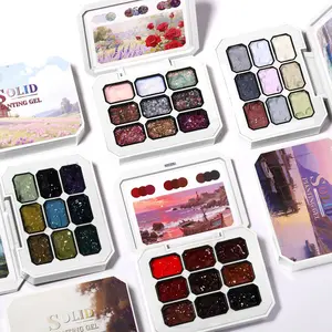 1pc 9-grid Solid state adhesive patting glue nail art painting gel UV Nail Gel Maillard color series green brown long-lasting fast drying solid nude color blending gradient high saturation nail polish adhesive nail art creation Halloween Christmas DIY