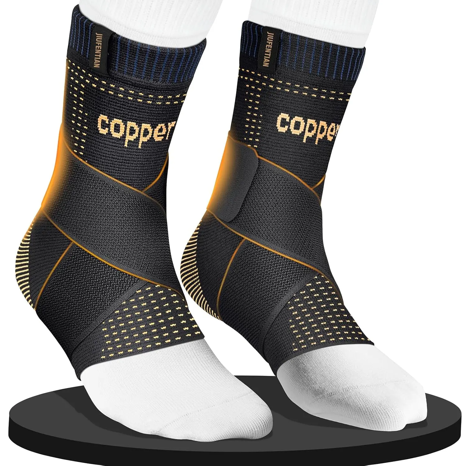 Unisex Adjustable Nylon-Copper Ankle Brace - Ankle Wrap with Elastic Strap Support for Achilles Tendonitis, Plantar Fasciitis - Compression Sleeve for Men and Women