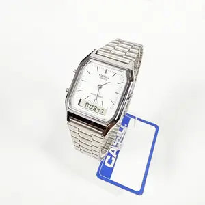 Casio AQ-230A-7D Unisex Vintage Digital Watch with Classic Silver Band and Retro Design