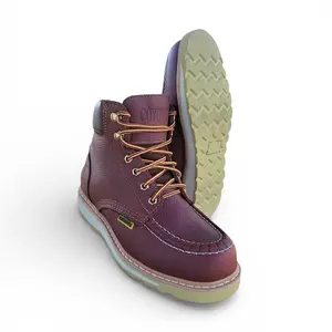 Botas de trabajo de agujeta 6" piel genuina / Men's work boots 6' soft toe Moc toe genuine leather