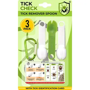 Tickcheck Tick Remover Spoon - 3 Pack of Lightweight Tick Remover Tools with Free Tick ID Card & Carabiner (1 Set, 3 Spoons) TickCheck