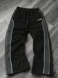 Men's Streetwear Straight Leg Sport Pants, Graphic Letter Print, Drawstring, Fashionable Casual Outdoor Wear, Youthful Holiday Style, Athleisure Style Bottoms