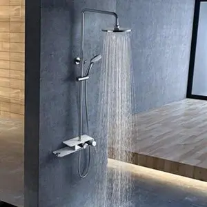 Clihome Shower panel Silver Dual Head Waterfall Shower Panel System with 2-way Diverter Valve