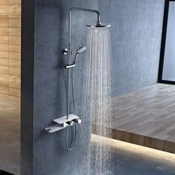 Clihome Silver Dual-Head Waterfall Shower Panel System - Wall Mount Bathroom Fixture for Fashion Apartments, 2-Way Diverter Valve, 2 Chrome Thermostatic Controls, Stainless Steel, Fiberglass, Tempered Glass Waterfall Shower Taps