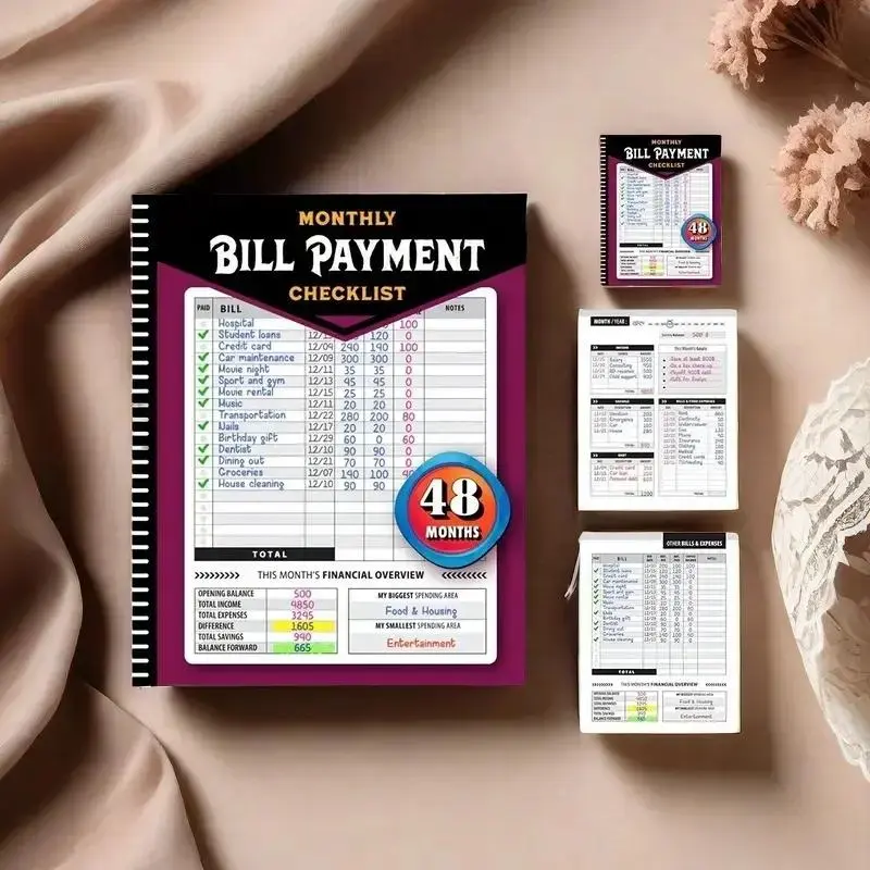 Bill Payment Tracker Notebook - Monthly Checklist, 4-Year Organiser with 960 Records, Payment Log for Office Stationery Needs