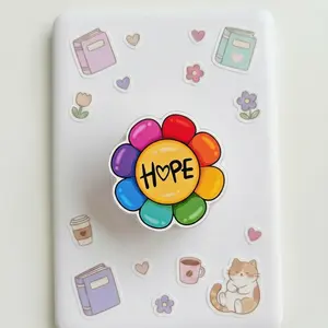 Rainbow Flower Hope Phone Grip - Retro Colorful Petals Phone Stand, Aesthetic Hippie Flower Acrylic Socket for Women, Positivity Gift for Her