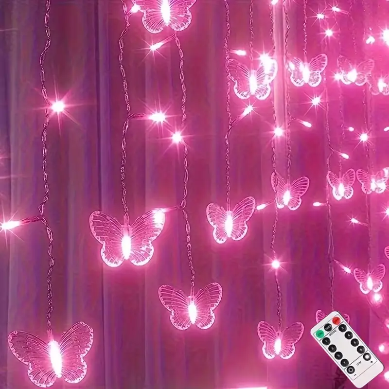 LED Fairy Light Curtain, Decorative Butterfly Twinkle Lights with Remote Control, USB-Powered Backdrop Curtains with 8 Modes, Creative Led, Perfect for Bedrooms, Weddings, Parties, Living Rooms, and Valentine's Day Decor, Led Mood Light, Led Decoration