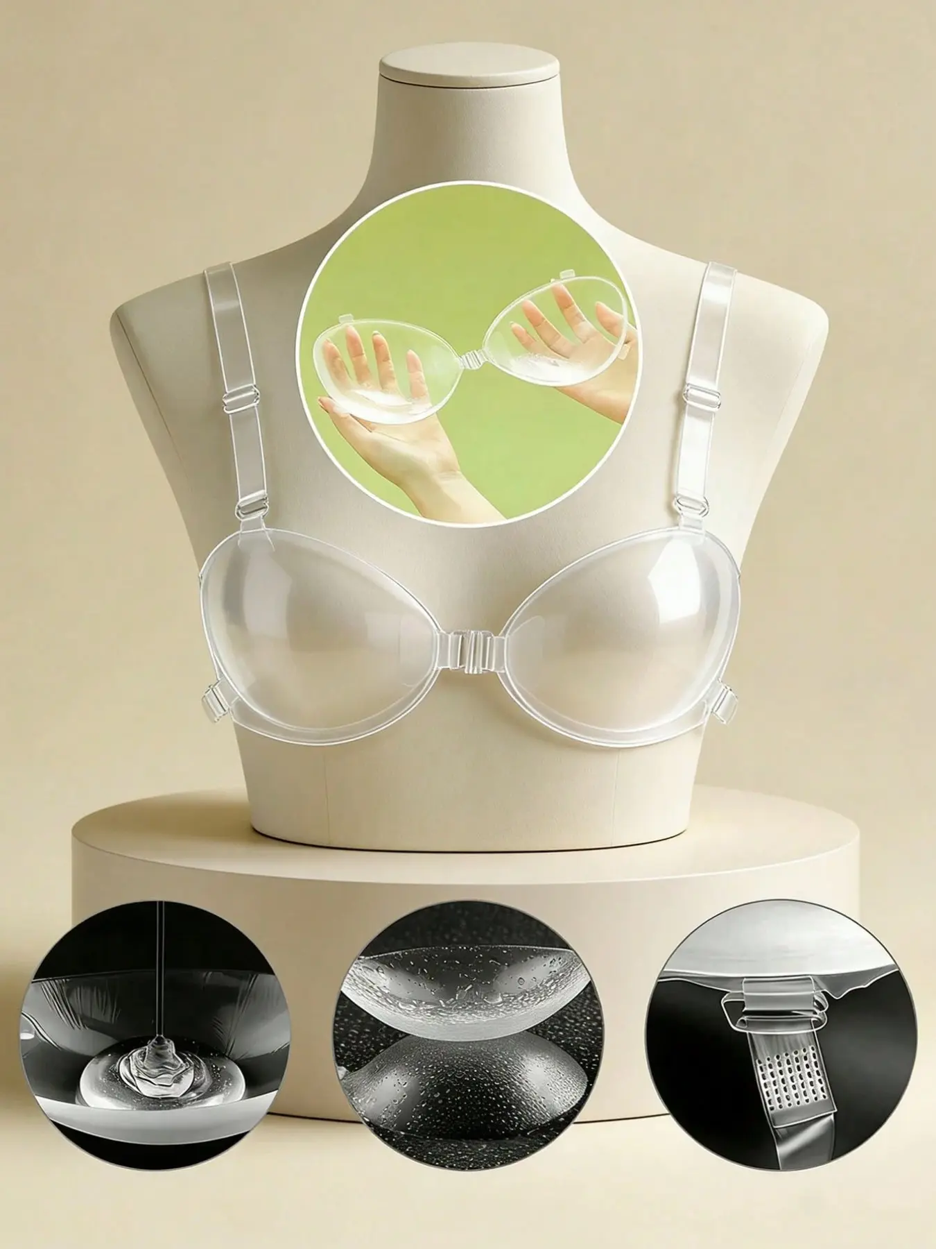 Women's Transparent Adhesive Bra with Detachable Straps, Invisible Push-Up Bra, Perfect for Backless and Strapless Dresses