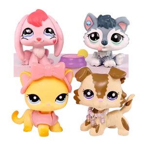 LPSBEST Mini Plastic Figurines Collectible Set - Bobble Head Bunny, Husky, Shorthair Cat, Collie - Kids' Gift for Xmas, Birthday