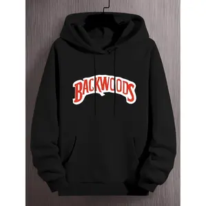 Backwoods Graphic Print Men's Hooded Sweatshirt with Kangaroo Pocket in Vibrant Blue for Streetwear Fashion During Autumn and Winter Seasons