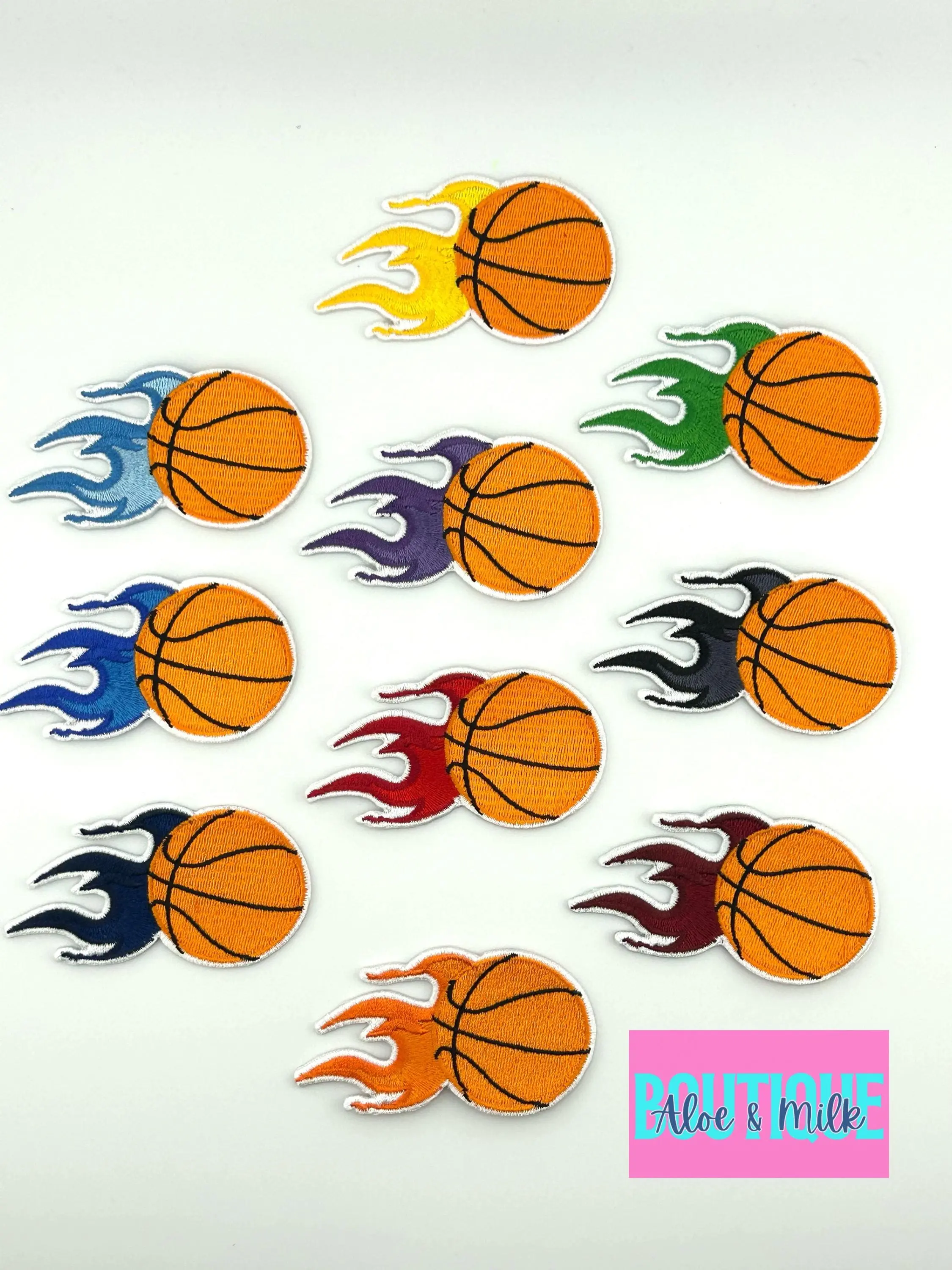 Basketball patch, basketball, flames patch, sports patch, team patch, game day patches, athletic patches