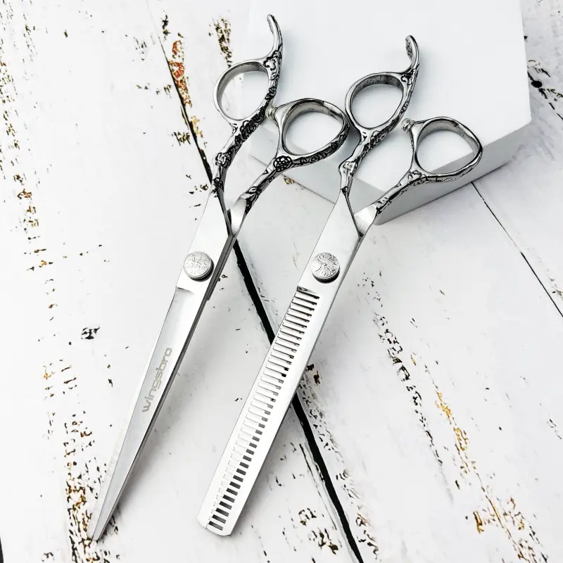 wingsbro 7 inches Silver Haircutting Scissors, Plum Blossom Handle Hairdressing Shears