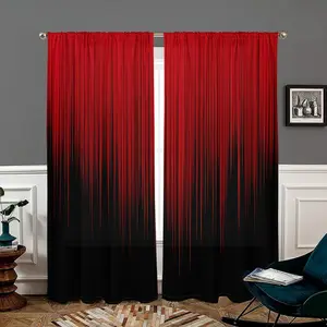 Red and Black Gradient Striped Printed Curtain, 2 Counts Modern Simple Lightweight Semi Blackout Curtain, Home Decoration Curtain, Window Covering for Home Living Room Bedroom
