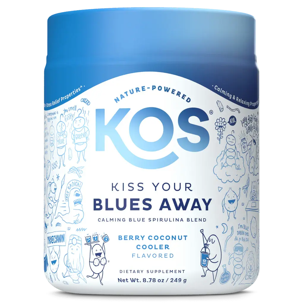 KOS Blue Spirulina Organic Blueberries & Adaptogens Coconut Cooler Flavor 28 Servings Healthy Snack Supplement