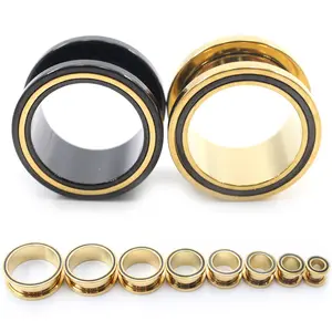 Alisouy 2PCS Stainless Steel Two-Colors Thread Pulley Ear Gauges Tunnels Plugs Expander Stretcher Earrings Piercing Body Jewelry