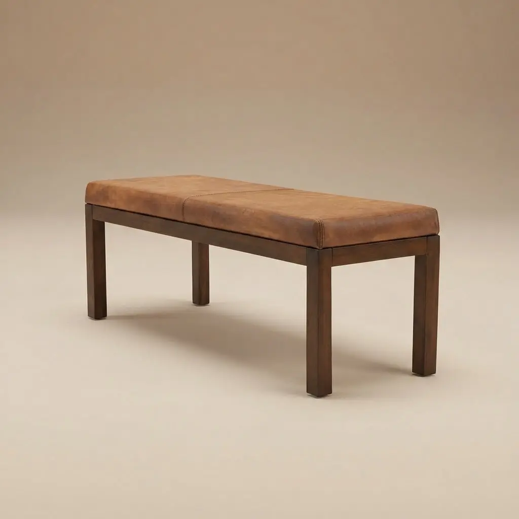 Kampa Antique Tan Leather Bench with Lines