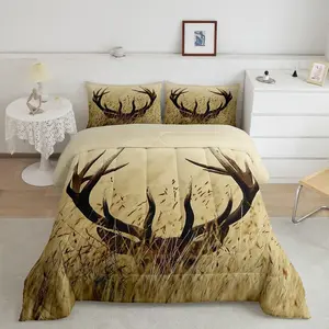 Antler Comforter for Kids Boys Girls Farmhouse Wild Deer Comforter Set Rustic DecorRetro Wild Animal Bedding Set,All Season,Soft,,1 Comforter Boys