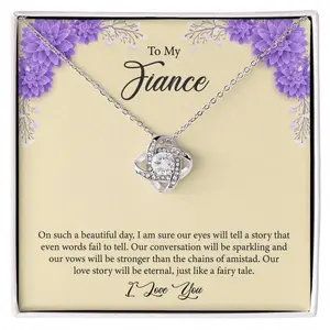 To my Fiancé Necklace, to my Future Wife Gift, Wife to be Gift, CZ Love Knot Pendant Necklace Message Card, Romantic Gift, Engagement Gift